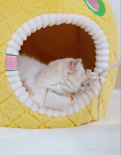 Pineapple Cat Cave - Soft And Cosy Sleeping Cave For Cats Pet Bed For Cats In Fruit Design