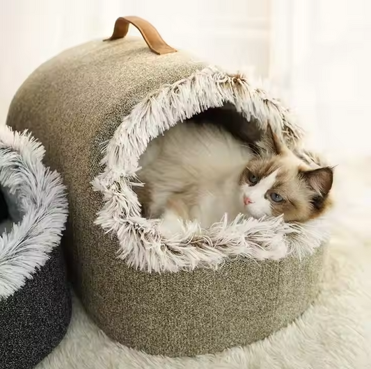 Cat House Bed with Fluffy Edge for Ultimate Comfort