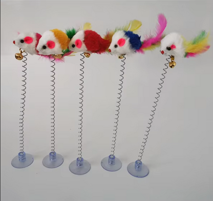 Springy Mouse With Suction Cup - Fun For Cats