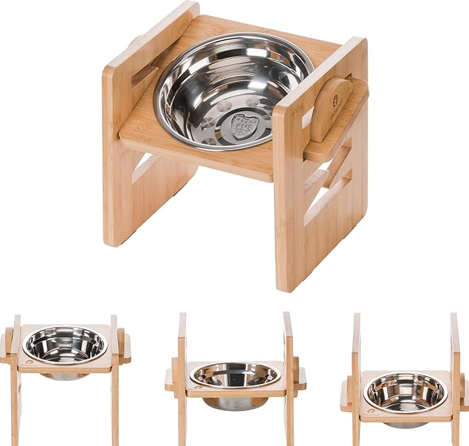 Elevated Feeding Station For Pets With Stainless Steel Bowls