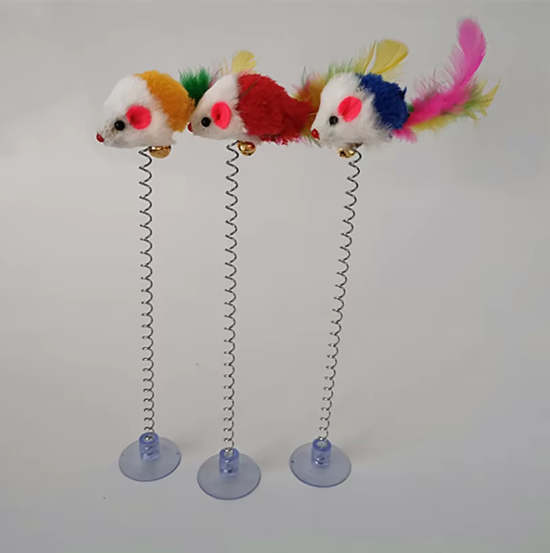 Springy Mouse With Suction Cup - Fun For Cats