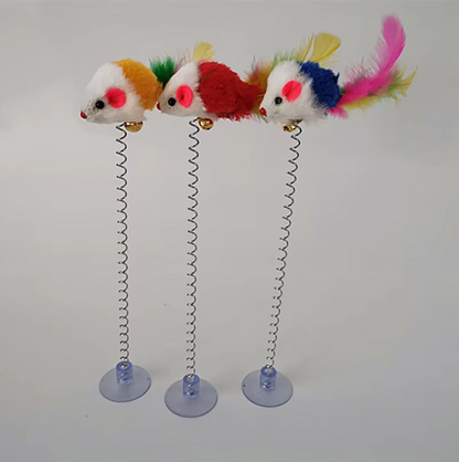 Springy Mouse With Suction Cup - Fun For Cats