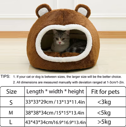 Cat Cave Bear - Fluffy Cat Bed With Non - Slip Base And Thick Padding