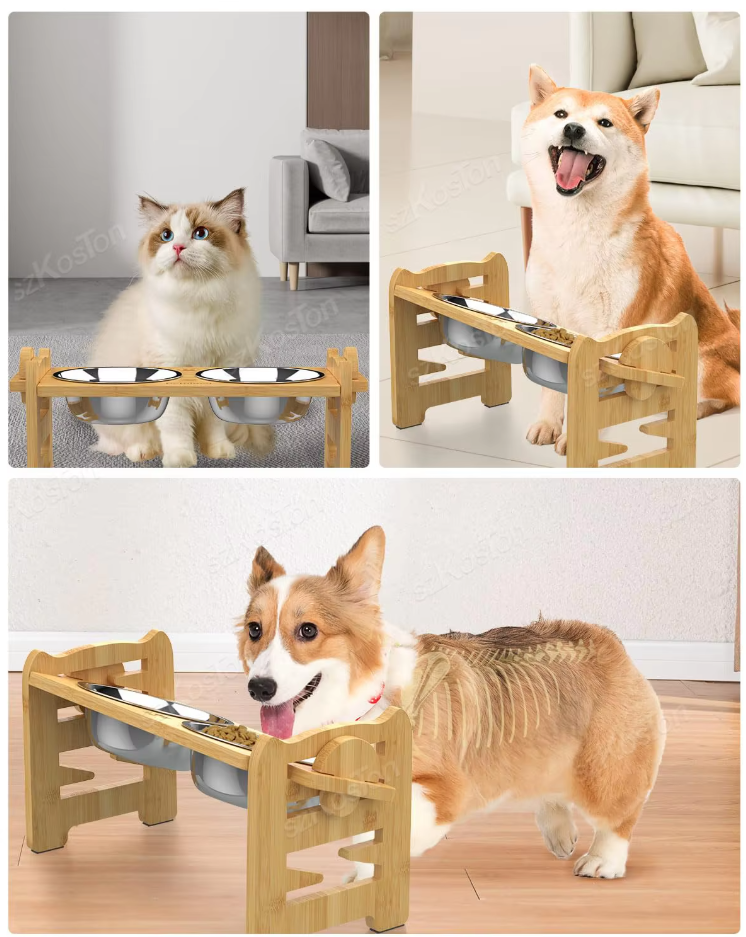 Elevated Feeding Station For Pets With Stainless Steel Bowls