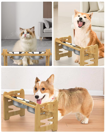 Elevated Feeding Station For Pets With Stainless Steel Bowls