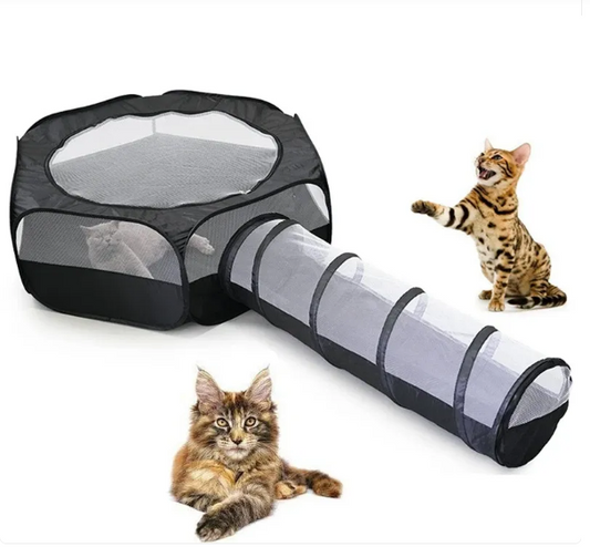 Cat Play Tunnel And House - Collapsible Scratching Tube And Tent For Cats