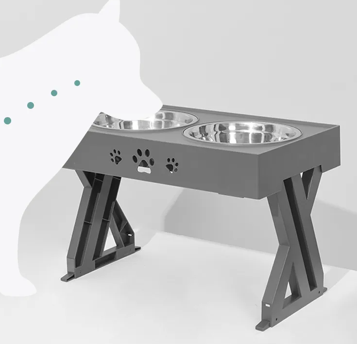 Elevated Food Bowl Stand For Dogs With Two Stainless Steel Bowls