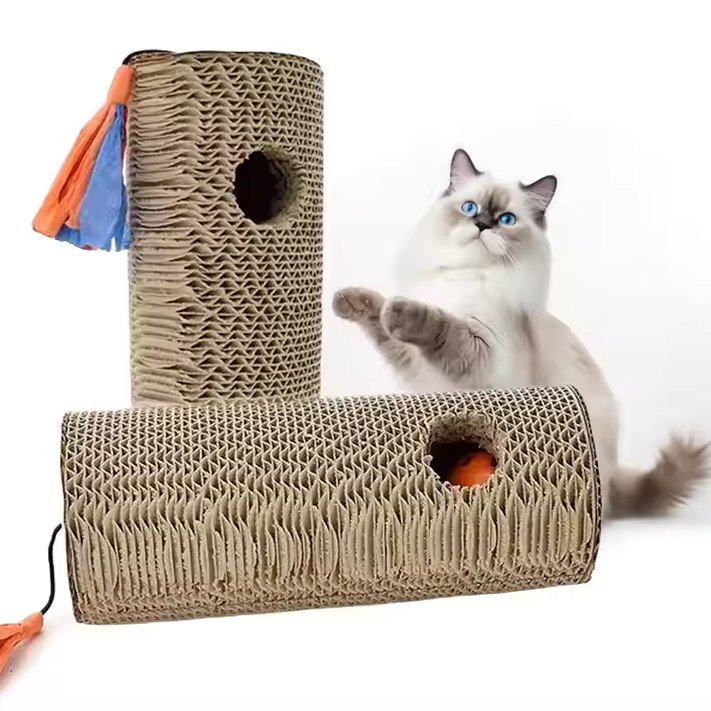 Cat Scratching Roll Made Of Cardboard - Scratching Toy With Colourful Fringes And Hole