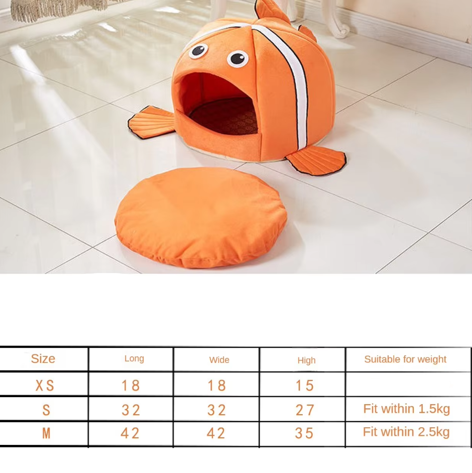 Cuddly Cave For Cats In Fish Design - Soft Cat Bed For Comfortable Rest