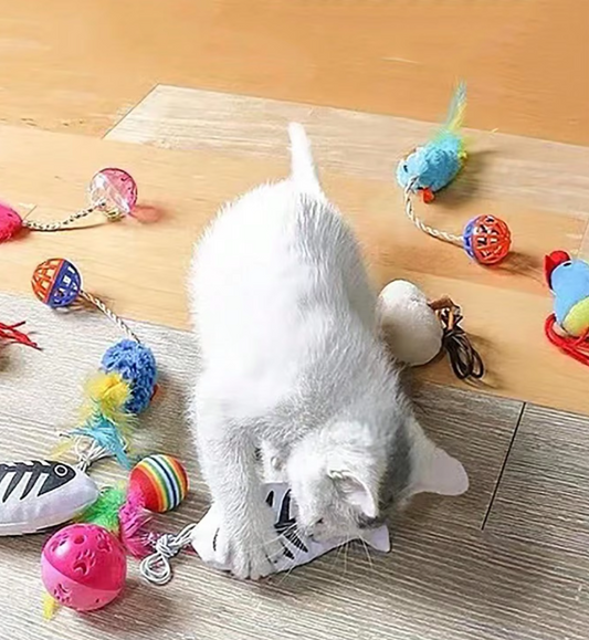Cat Toy Set - Plush Mice With Feather Balls