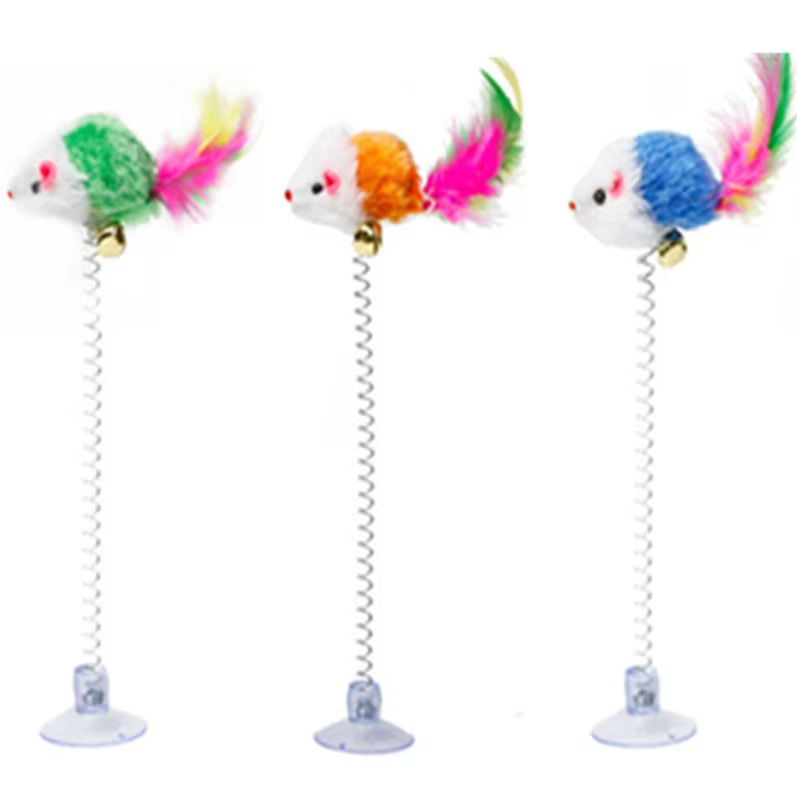 Springy Mouse With Suction Cup - Fun For Cats