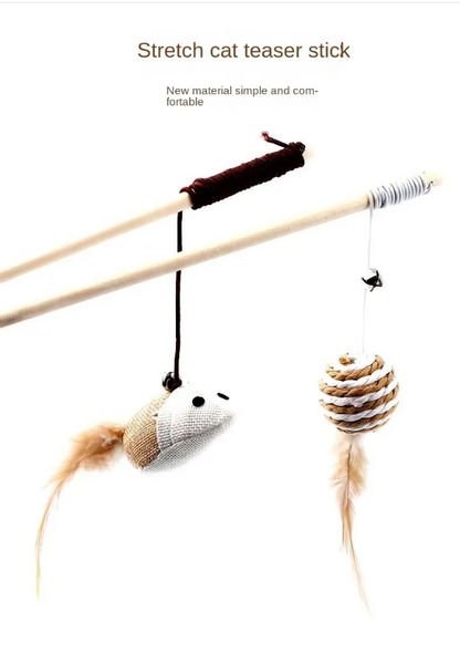 Interactive Cat Toy Set - Natural Toy With Feathers And Bells