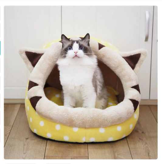Cat Cave In Kitten Design - Soft And Cozy Sleeping Cave For Cats