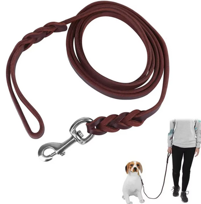 Leather Dog Lead With Golden Carabiner - Robust And Elegant Dog Accessory
