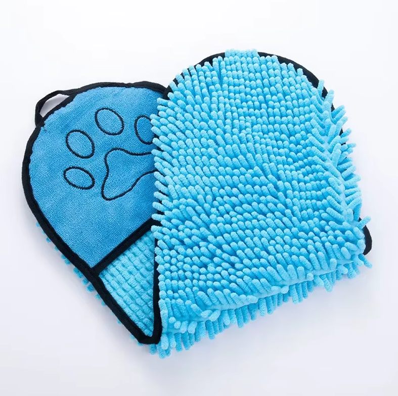 Microfibre Pet Towel With Glove - Super Absorbent Soft Drying Towel For Dogs Cats