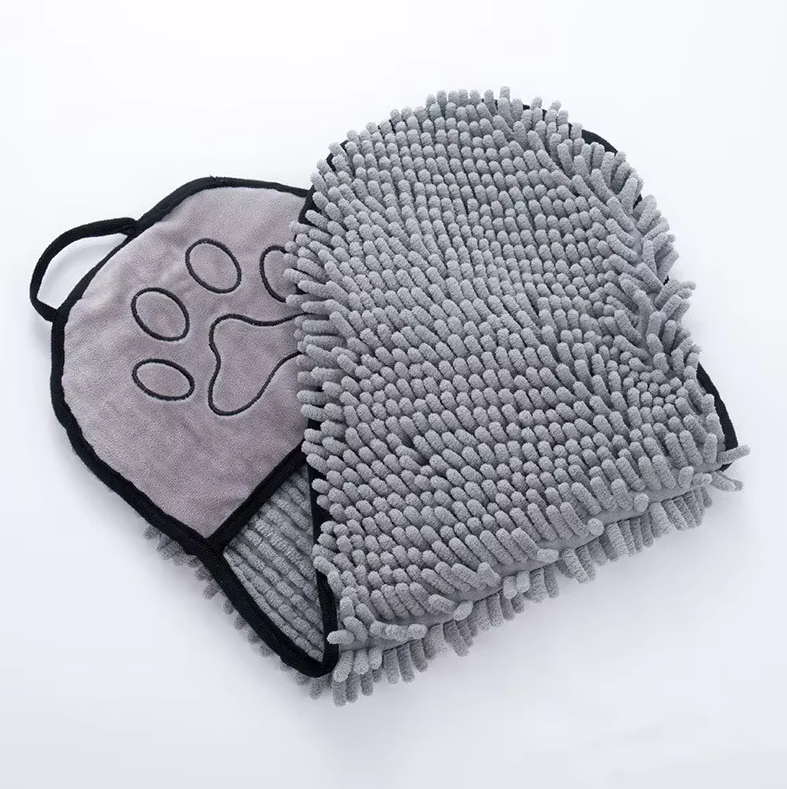 Microfibre Pet Towel With Glove - Super Absorbent Soft Drying Towel For Dogs Cats
