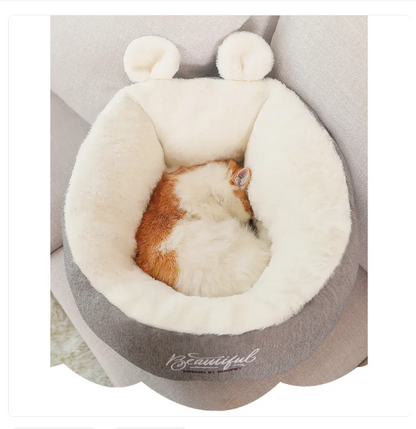 Cuddly Cat Bed With Ear Design - Soft And Comfortable For Cats And Small Dogs