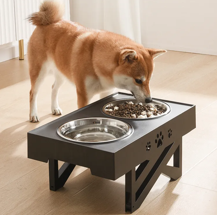 Elevated Food Bowl Stand For Dogs With Two Stainless Steel Bowls