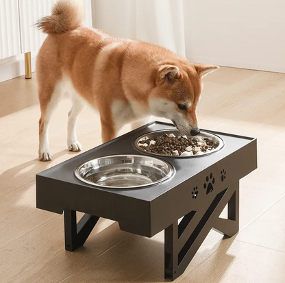 Elevated Food Bowl Stand For Dogs With Two Stainless Steel Bowls
