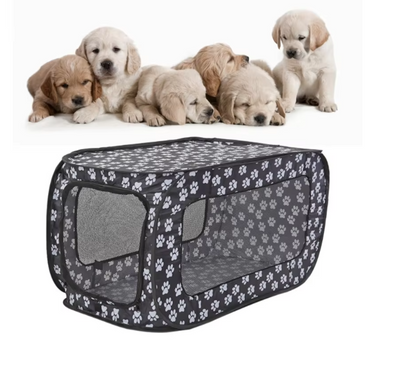 Foldable Fabric Dog Box With Paw Pattern - Portable And Ventilated