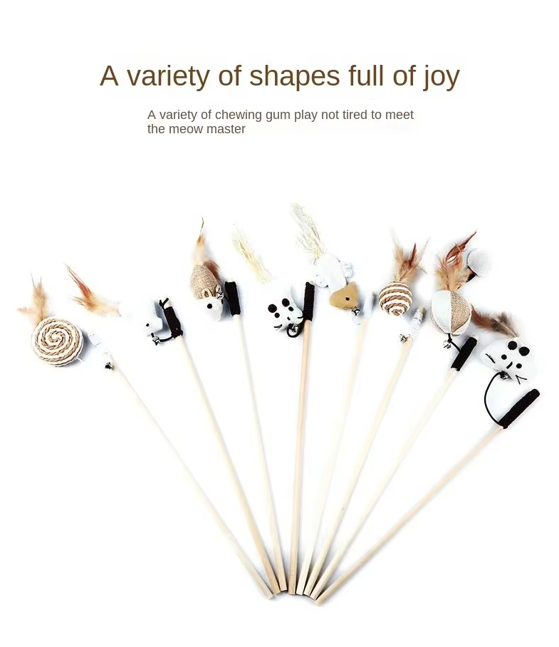 Interactive Cat Toy Set - Natural Toy With Feathers And Bells