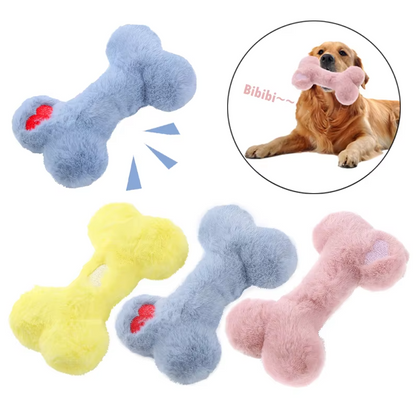 Plush Chew Bone For Dogs - Soft Bite Toy With Squeaker