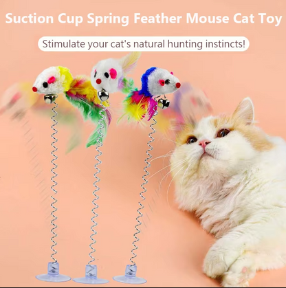 Springy Mouse With Suction Cup - Fun For Cats
