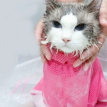 Cat Grooming Bag With Mesh Fabric For Safe Bathing And Claw Care