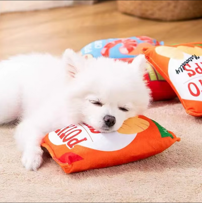 Dog Toy Crisps Bag - Soft Plush Toy With Squeaker & Crackling Effect