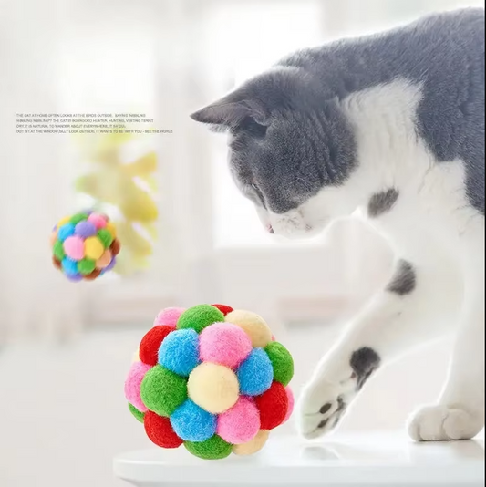 Colourful Pompom Cat Ball - Soft Interactive Toy For Playful House Cats
