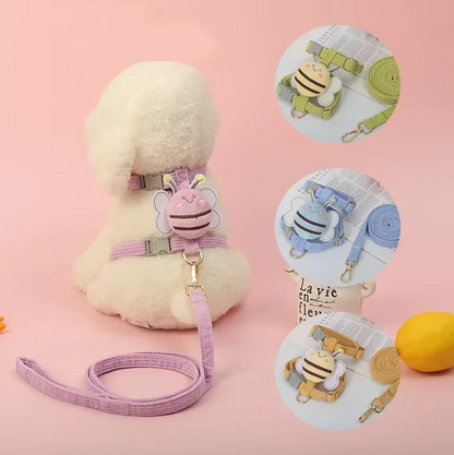 Cute Dog Harness With Bee Motif - Adjustable Lead