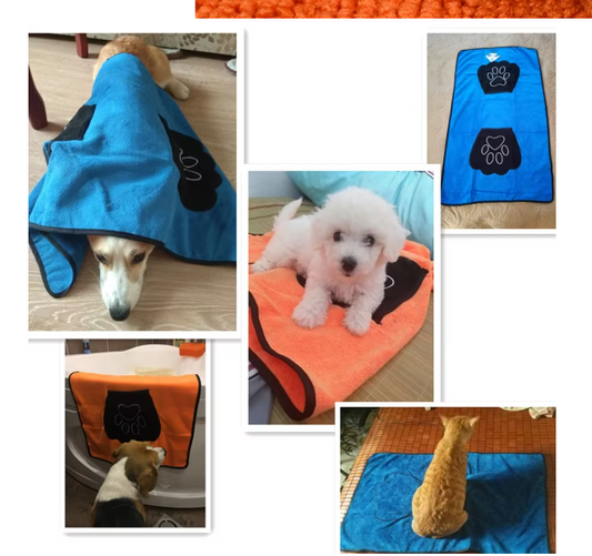 Pet Towel With Paw Motif For Dogs And Cats - Quick Drying And Super Absorbent