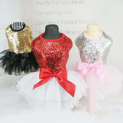 Elegant Dog Dress With Glitter And Tulle Skirt In 2 Colours