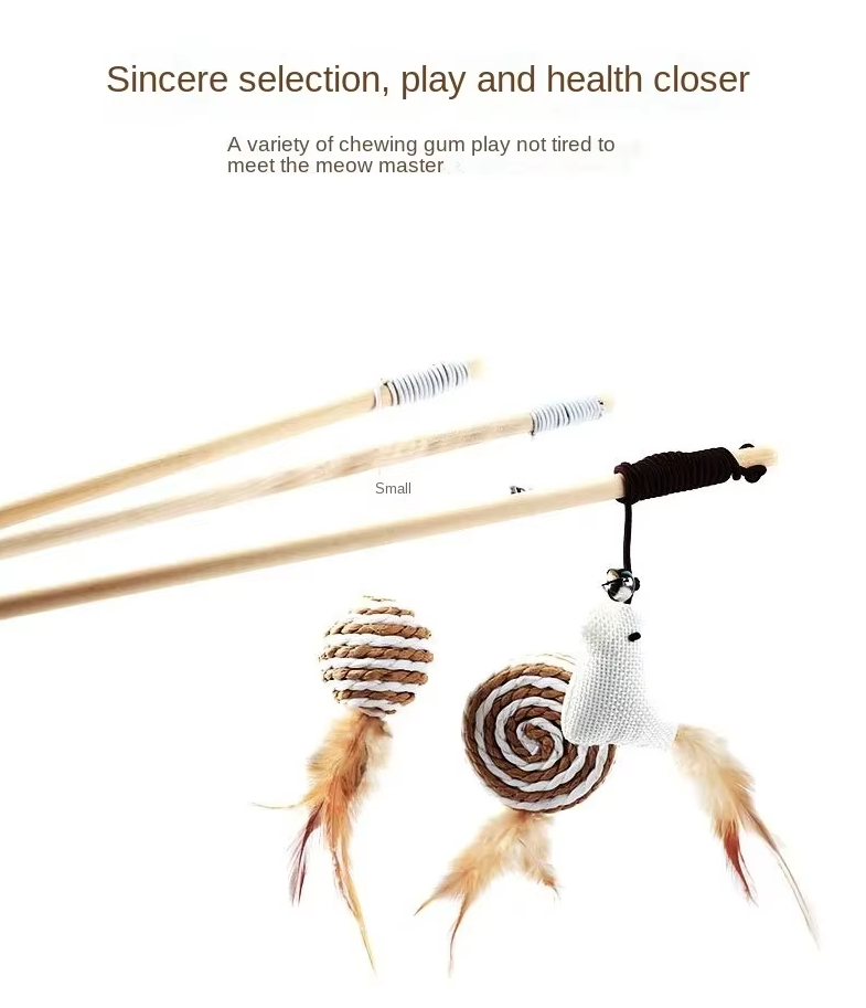 Interactive Cat Toy Set - Natural Toy With Feathers And Bells