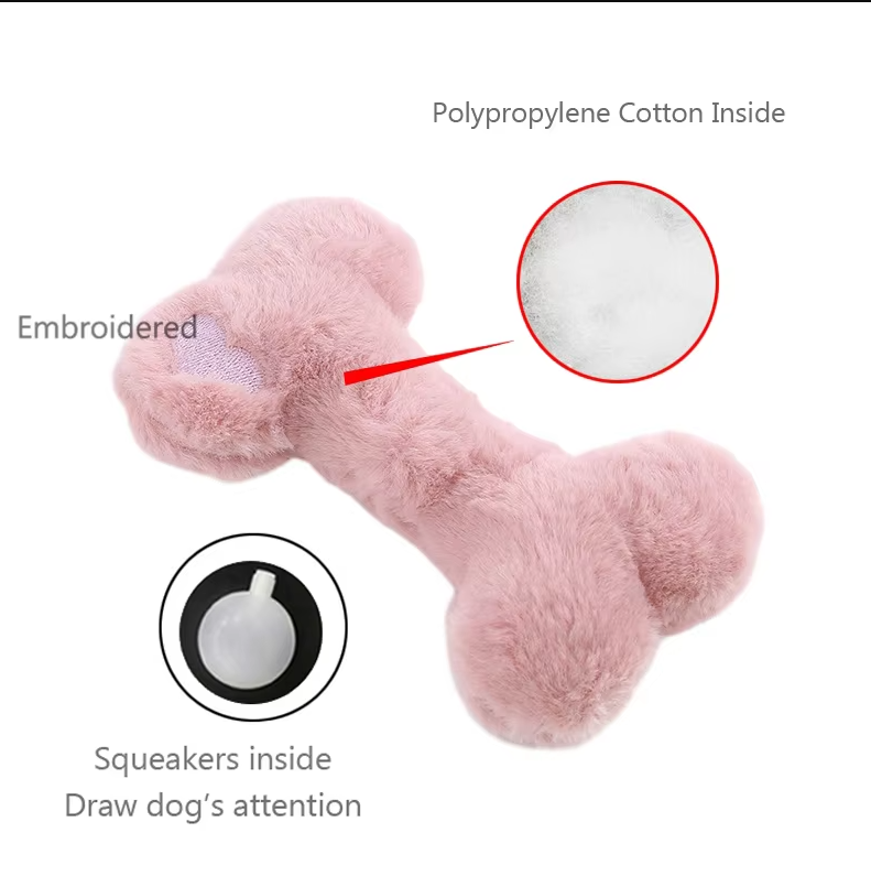 Plush Chew Bone For Dogs - Soft Bite Toy With Squeaker