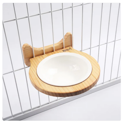 Hanging Food Bowl For Cats - Wall Mount With Wooden Frame In Cloud Design