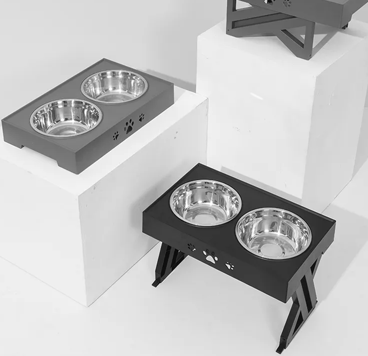 Elevated Food Bowl Stand For Dogs With Two Stainless Steel Bowls