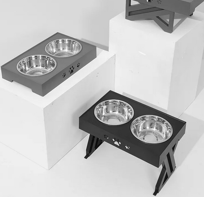 Elevated Food Bowl Stand For Dogs With Two Stainless Steel Bowls