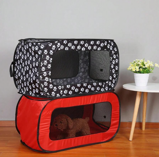 Foldable Fabric Dog Box With Paw Pattern - Portable And Ventilated