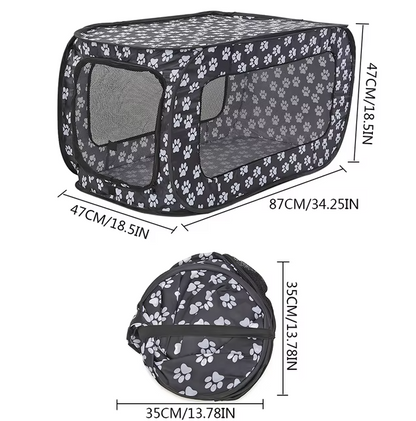 Foldable Fabric Dog Box With Paw Pattern - Portable And Ventilated