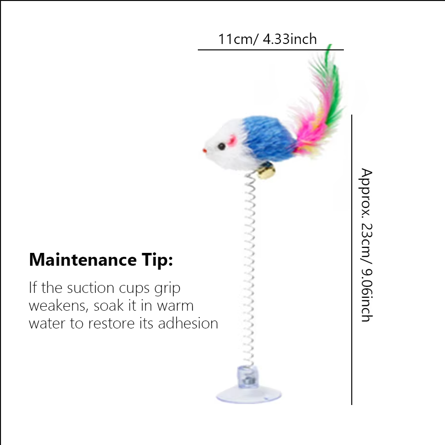 Springy Mouse With Suction Cup - Fun For Cats