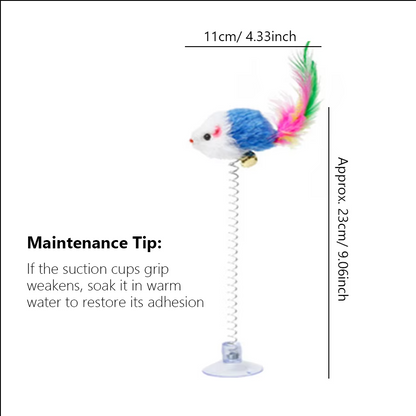 Springy Mouse With Suction Cup - Fun For Cats