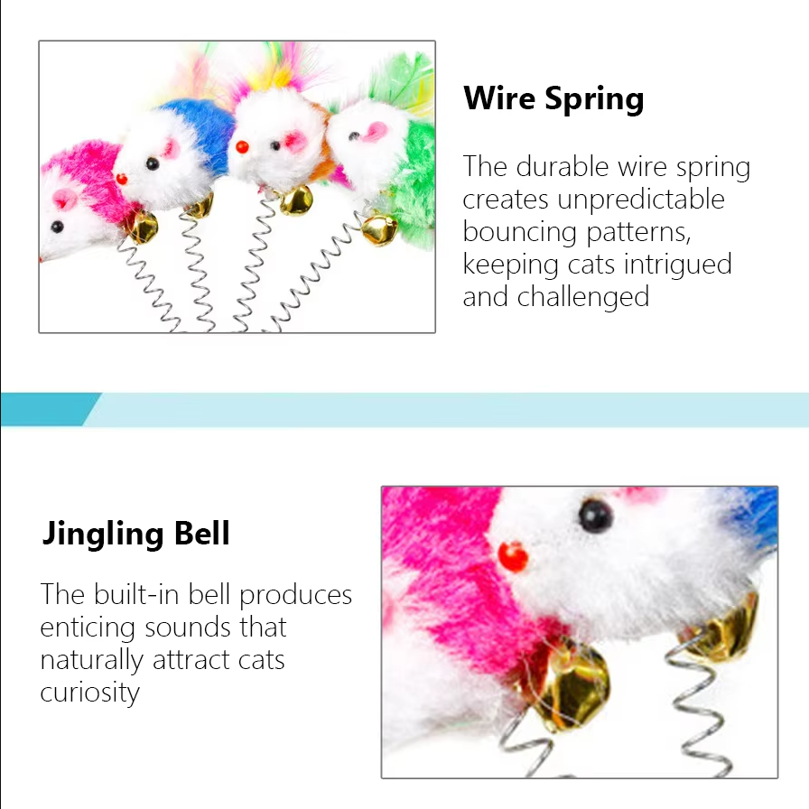 Springy Mouse With Suction Cup - Fun For Cats