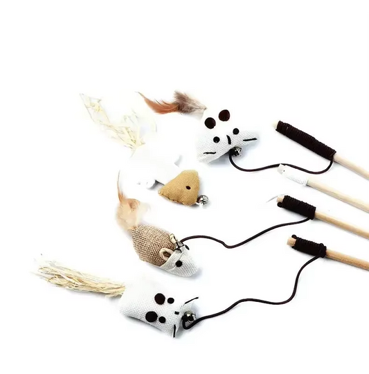 Interactive Cat Toy Set - Natural Toy With Feathers And Bells