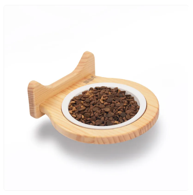 Hanging Food Bowl For Cats - Wall Mount With Wooden Frame In Cloud Design