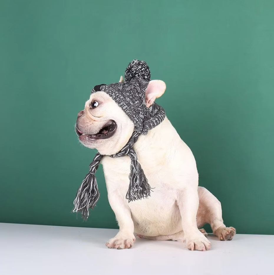 Knitting Hat For Pets With Pompom And Pigtails In Pink