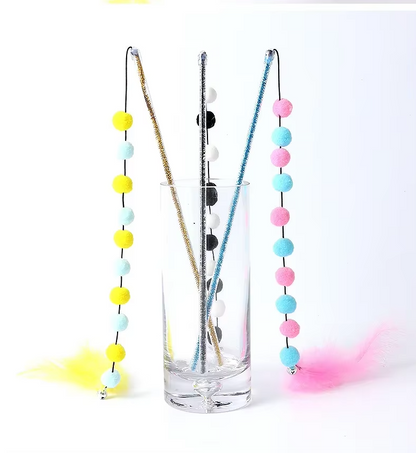 Interactive Cat Fishing Rod With Pom - Pom Feathers - Fun For Curious Cats
