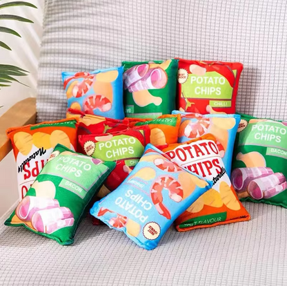Dog Toy Crisps Bag - Soft Plush Toy With Squeaker & Crackling Effect