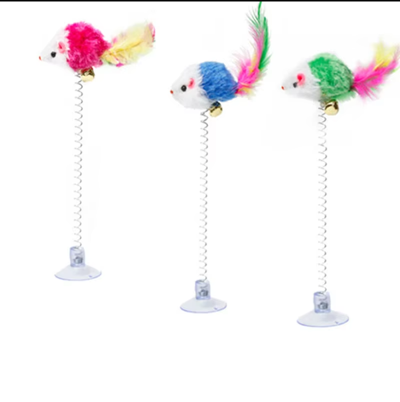 Springy Mouse With Suction Cup - Fun For Cats