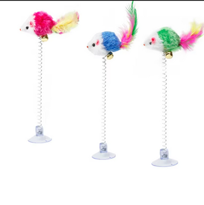 Springy Mouse With Suction Cup - Fun For Cats